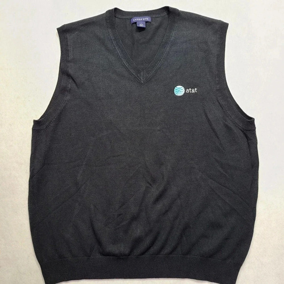 Lands End AT&T Sweater Vest Men's Size Large Black Pullover V-Neck Poly Blend - Picture 1 of 5